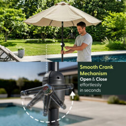 Keplin 2.3M Tilting Parasol Umbrella With Crank & Tilt, Steel Frame Sun Shade With Cover, 180G Uv-Resistant Polyester, Cream - thumbnail 4