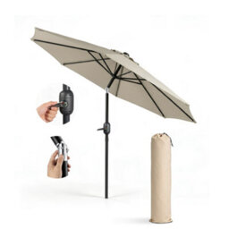 Keplin 2.3M Tilting Parasol Umbrella With Crank & Tilt, Steel Frame Sun Shade With Cover, 180G Uv-Resistant Polyester, Cream