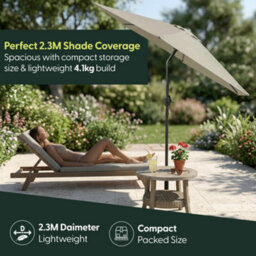 Keplin 2.3M Tilting Parasol Umbrella With Crank & Tilt, Steel Frame Sun Shade With Cover, 180G Uv-Resistant Polyester, Cream - thumbnail 6