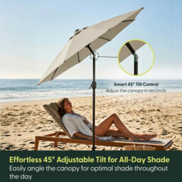 Keplin 2.3M Tilting Parasol Umbrella With Crank & Tilt, Steel Frame Sun Shade With Cover, 180G Uv-Resistant Polyester, Cream - thumbnail 3
