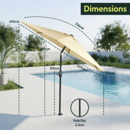 Keplin 2.3M Tilting Parasol Umbrella With Crank & Tilt, Steel Frame Sun Shade With Cover, 180G Uv-Resistant Polyester, Cream - thumbnail 9