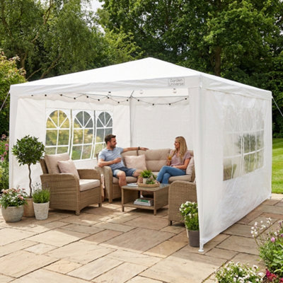 Garden Universe Gazebo 3M X 3M In White With Walls And A Steel Frame, Marquee Canopy Party Tent Gaz02-White - image 1