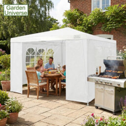 Garden Universe Gazebo 3M X 3M In White With Walls And A Steel Frame, Marquee Canopy Party Tent Gaz02-White - thumbnail 2