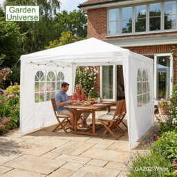 Garden Universe Gazebo 3M X 3M In White With Walls And A Steel Frame, Marquee Canopy Party Tent Gaz02-White - thumbnail 3