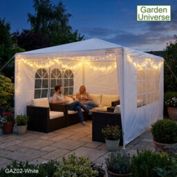 Garden Universe Gazebo 3M X 3M In White With Walls And A Steel Frame, Marquee Canopy Party Tent Gaz02-White - thumbnail 4