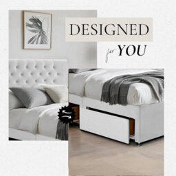 Cream Plush 5Ft King Size Bed With Matttress  2 Storage Drawers And 20 Inch Plain Headboard - thumbnail 2