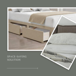 Cream Plush 5Ft King Size Bed With Matttress  2 Storage Drawers And 20 Inch Plain Headboard - thumbnail 4