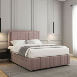 REGIONAL FURNISHINGS Pink Plush Velvet Divan Bed Set Upholstered 24Inch Headboard & Footboard & Mattress No Drawers In 3Ft 4Ft 4Ft6 5Ft 6Ft Sizes - thumbnail 2