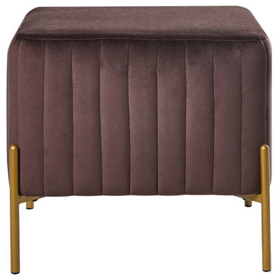 Wyld And Coco Glamour Velvet Footstool 47 X 47 Cm Dark-Brown Velvet With Gold Legs - image 1