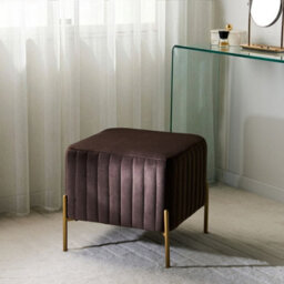Wyld And Coco Glamour Velvet Footstool 47 X 47 Cm Dark-Brown Velvet With Gold Legs - thumbnail 2