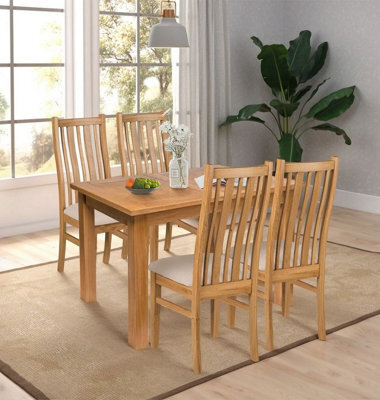 Hallowood Furniture Camberley Oak Butterfly Extending Dining Table With 4 Premium Oak Chairs With Beige Seat Pad - image 1