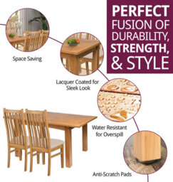 Hallowood Furniture Camberley Oak Butterfly Extending Dining Table With 4 Premium Oak Chairs With Beige Seat Pad - thumbnail 2