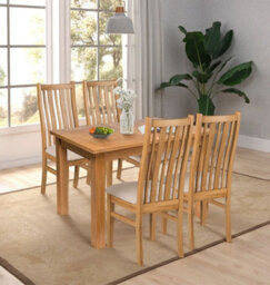 Hallowood Furniture Camberley Oak Butterfly Extending Dining Table With 4 Premium Oak Chairs With Beige Seat Pad - thumbnail 1