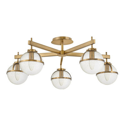 Luminosa Lighting Luminosa Hollis 5 Light Multi Arm Semi Flush Ceiling Lamp, Heritage Brass Ip44 - image 1