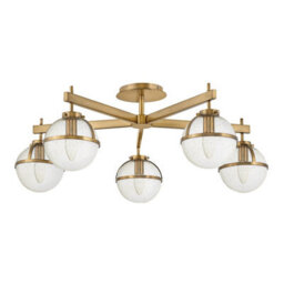Luminosa Lighting Elstead Hollis 5 Light Multi Arm Semi Flush Ceiling Lamp, Heritage Brass Ip44