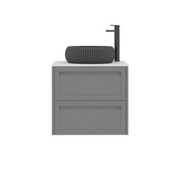 Royal Bathrooms Royal Bathroom Elmore 600mm Pebble Grey Wall Mounted Bathroom Vanity Unit 2 Drawer Plain White Worktop With Milan Black Basin - thumbnail 7