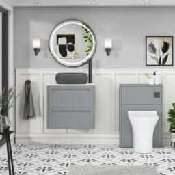 Royal Bathrooms Royal Bathroom Elmore 600mm Pebble Grey Wall Mounted Bathroom Vanity Unit 2 Drawer Plain White Worktop With Milan Black Basin - thumbnail 5
