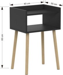 Black Bedside Table Nightstand Modern Tall Wooden Side Table With Shelf And Pinewood Legs Slim Storage Stand H60Xl40Xw30Cm - thumbnail 3
