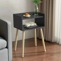 Black Bedside Table Nightstand Modern Tall Wooden Side Table With Shelf And Pinewood Legs Slim Storage Stand H60Xl40Xw30Cm - thumbnail 2