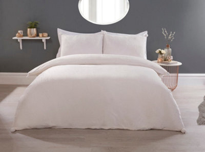 Smart Living Luxurious Pom Pom Fleece Duvet Cover With Pillowcases - Cream - image 1