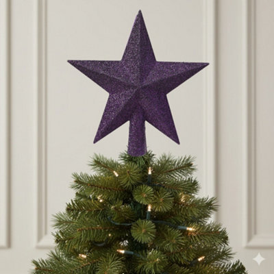 Decoris Fig Purple Christmas Tree Topper Star Purple Glitter Tree Decoration 19Cm - image 1