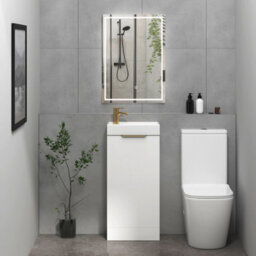 Royal Bathrooms Royal Bathroom Como 400mm Floor Standing Cloakroom Vanity Unit Ceramic Basin Sink 1 Door Gloss White With Brushed Brass Handle - thumbnail 4