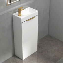 Royal Bathrooms Royal Bathroom Como 400mm Floor Standing Cloakroom Vanity Unit Ceramic Basin Sink 1 Door Gloss White With Brushed Brass Handle - thumbnail 6
