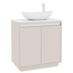 Royal Bathrooms Orion 800mm Warm Taupe Floor Standing Plain White Countertop Vanity Unit 2 Door With Cesar Basin & Chrome Accent Trim - thumbnail 6