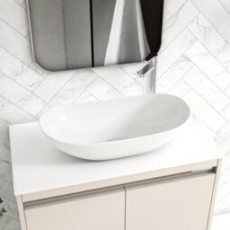Royal Bathrooms Orion 800mm Warm Taupe Floor Standing Plain White Countertop Vanity Unit 2 Door With Cesar Basin & Chrome Accent Trim - thumbnail 5