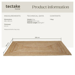 Tectake Rug Glim Made Of Natural Jute Fibres In A Boho Style For Indoor And Outdoor Use 160 X 230 Cm - Brown - thumbnail 6