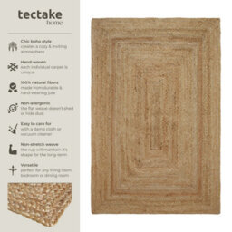 Tectake Rug Glim Made Of Natural Jute Fibres In A Boho Style For Indoor And Outdoor Use 160 X 230 Cm - Brown - thumbnail 2