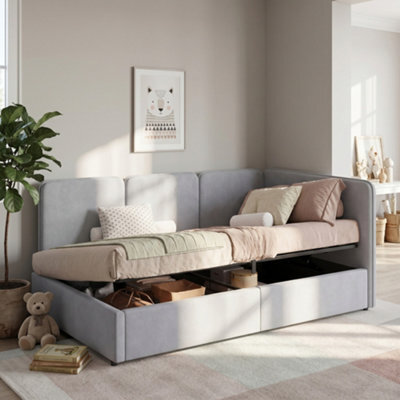 Modernluxe 3Ft Single Bed, 90X190 Cm, Daybed, Reversible Left Or Right, Hydraulic Lift Storage Bed Frame, Velvet, Grey - image 1