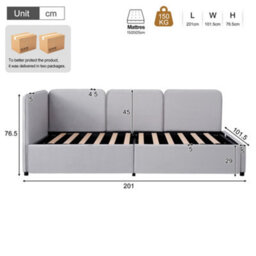Modernluxe 3Ft Single Bed, 90X190 Cm, Daybed, Reversible Left Or Right, Hydraulic Lift Storage Bed Frame, Velvet, Grey - thumbnail 4