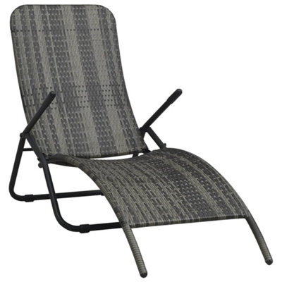 Vidaxl Folding Sun Lounger Poly Rattan Grey - image 1