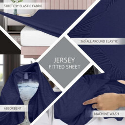 Ameha 100% Cotton Jersey Fitted Sheet Navy Soft Anti Allergy 30Cm Extra Deep Easy Care King Bed Sheets 150 X 200 Cm - thumbnail 9