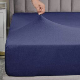 Ameha 100% Cotton Jersey Fitted Sheet Navy Soft Anti Allergy 30Cm Extra Deep Easy Care King Bed Sheets 150 X 200 Cm - thumbnail 4