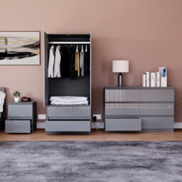 Lassic Vida Designs Glinton 3 Piece Grey Fsc Bedroom Set - (6 Drawer Chest, 2 Door Wardrobe, 2 Drawer Bedside Chest) - thumbnail 2