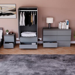 Lassic Vida Designs Glinton 3 Piece Grey Fsc Bedroom Set - (6 Drawer Chest, 2 Door Wardrobe, 2 Drawer Bedside Chest) - thumbnail 3