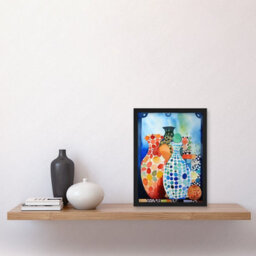 Artery8 Polka Dot Glazed Porcelain Ceramic Vases Folk Art Wall Art Print - A4 Size - thumbnail 2