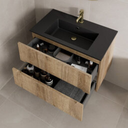 Affine 800mm Bathroom Cloakroom Vanity Unit Basin Sink Wall Hung Fluted Oak Fluted Unit - thumbnail 3