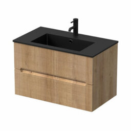 Affine 800mm Bathroom Cloakroom Vanity Unit Basin Sink Wall Hung Fluted Oak Fluted Unit - thumbnail 4