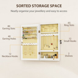 Homcom Jewelry Cabinet, Wall-Mounted Storage Cabinet With Mirror - thumbnail 5