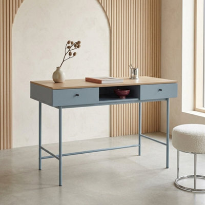 Sweeek - Wood Decor And Iron Desk With 2 Drawers And 1 Compartment Blue 120X55X80 Cm - William - image 1