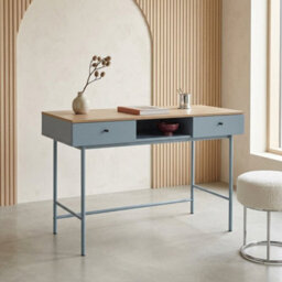 Sweeek - Wood Decor And Iron Desk With 2 Drawers And 1 Compartment Blue 120X55X80 Cm - William - thumbnail 1