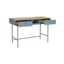 Sweeek - Wood Decor And Iron Desk With 2 Drawers And 1 Compartment Blue 120X55X80 Cm - William - thumbnail 6