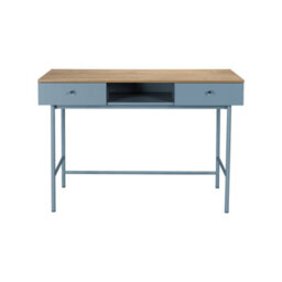 Sweeek - Wood Decor And Iron Desk With 2 Drawers And 1 Compartment Blue 120X55X80 Cm - William - thumbnail 3
