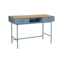 Sweeek - Wood Decor And Iron Desk With 2 Drawers And 1 Compartment Blue 120X55X80 Cm - William - thumbnail 2
