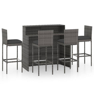 Berkfield 5 Piece Garden Bar Set With Cushions Poly Rattan Grey