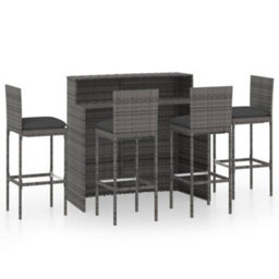 Berkfield 5 Piece Garden Bar Set With Cushions Poly Rattan Grey - thumbnail 1