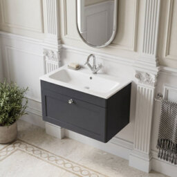 Balterley Swynnerton Traditional 1 Drawer Wall Hung Vanity Unit With Stone Basin, Dark Grey, 800mm - thumbnail 3
